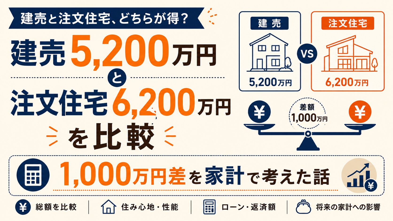 建売5,200万円と注文住宅6,200万円を比較｜1,000万円差を家計で考えた話