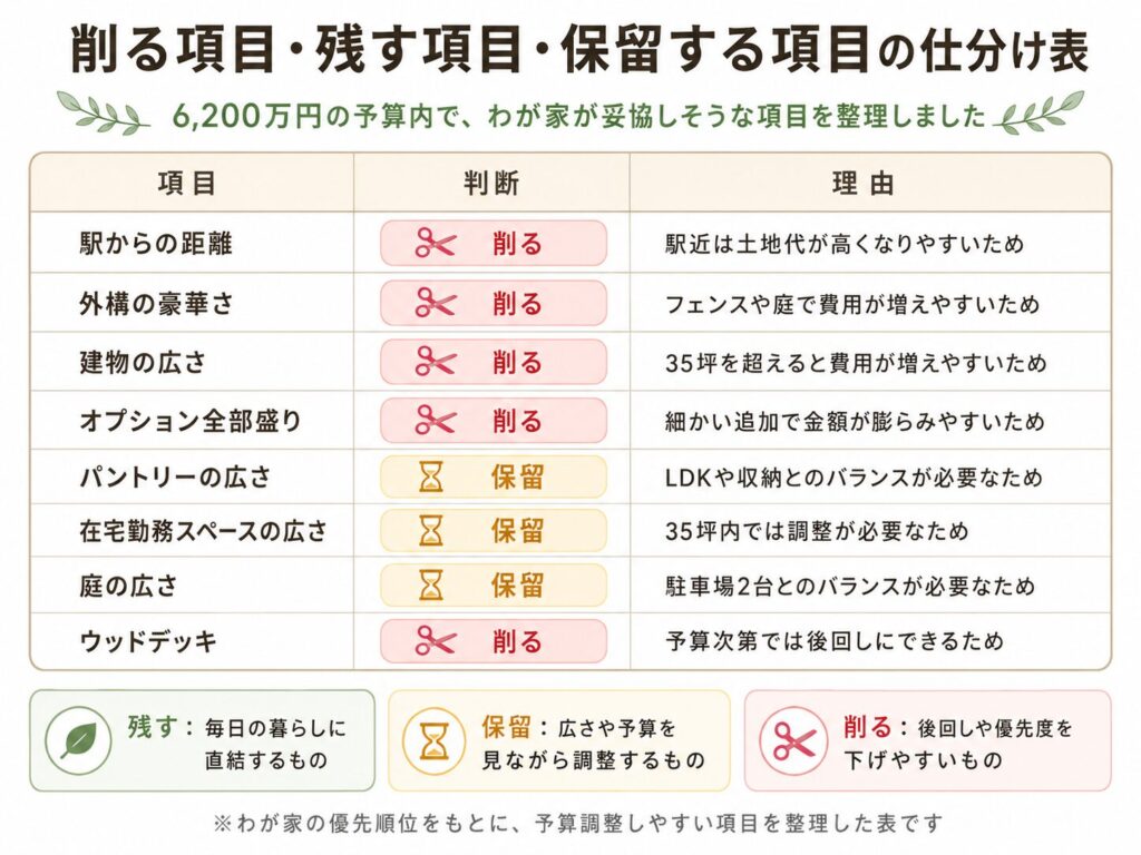 一条工務店グランスマートで総額6200万円を検討する際の優先順位表