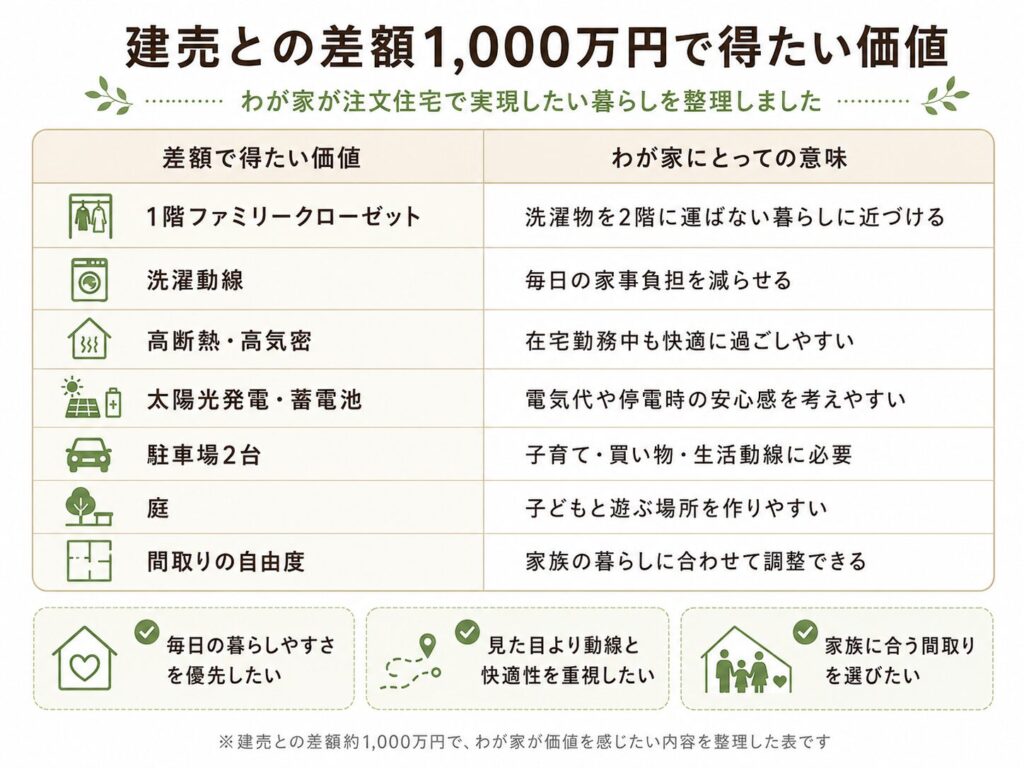 建売との差額1,000万円で得たい価値