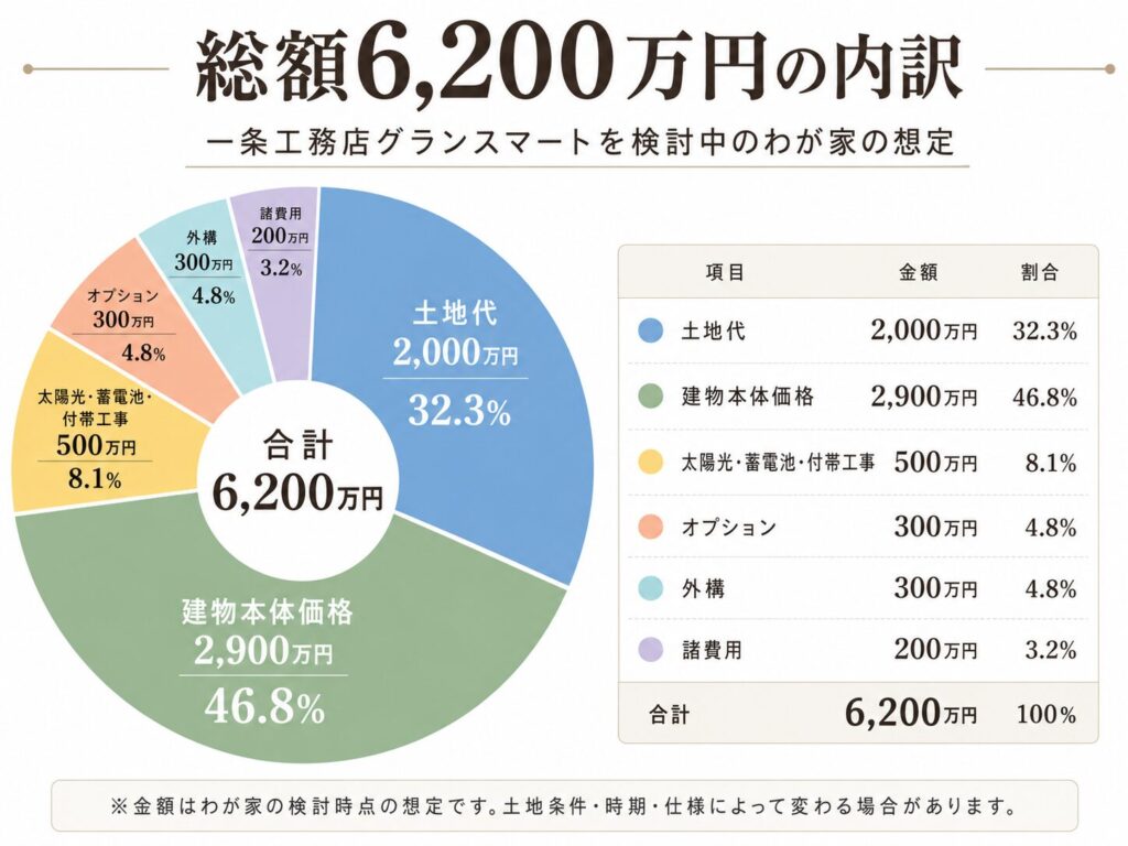 総額6,200万円の内訳円グラフ