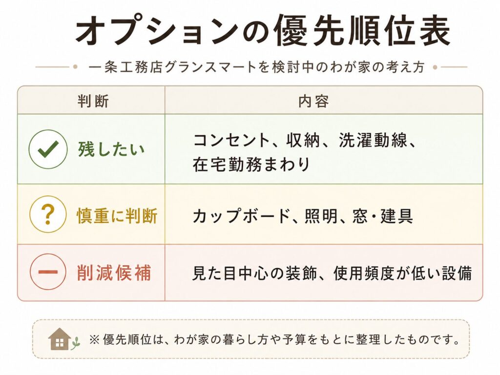 オプションの優先順位表