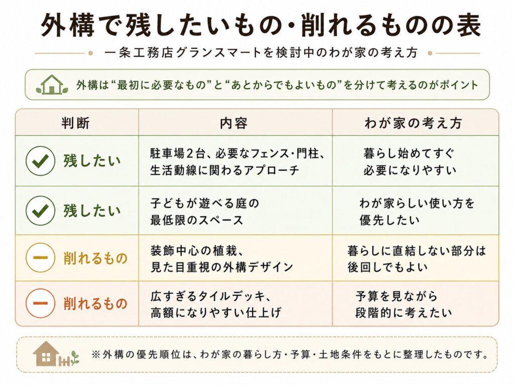 外構で残したいもの・削れるものの表