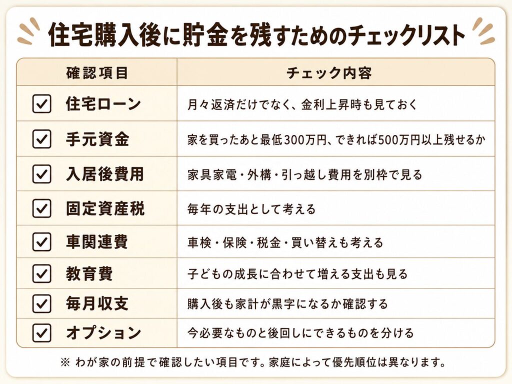 住宅購入後に貯金を残すためのチェックリスト