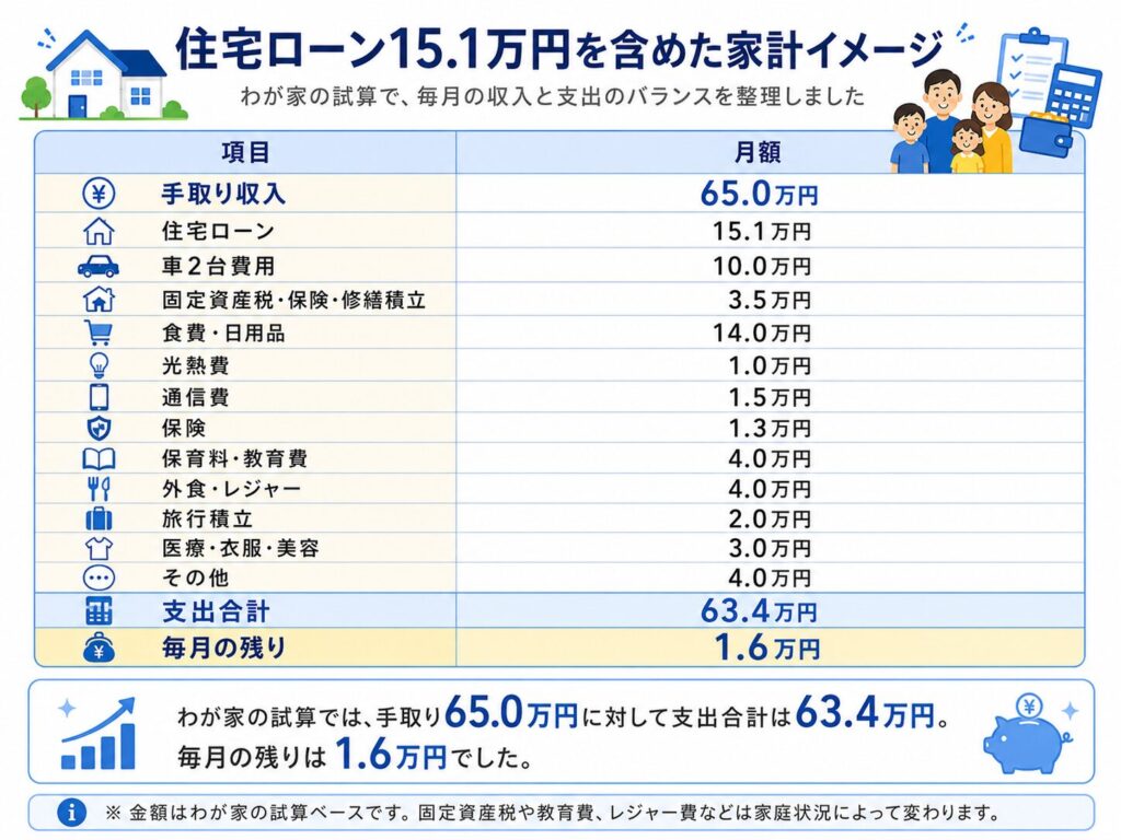 住宅ローン15.1万円を含めた家計イメージ