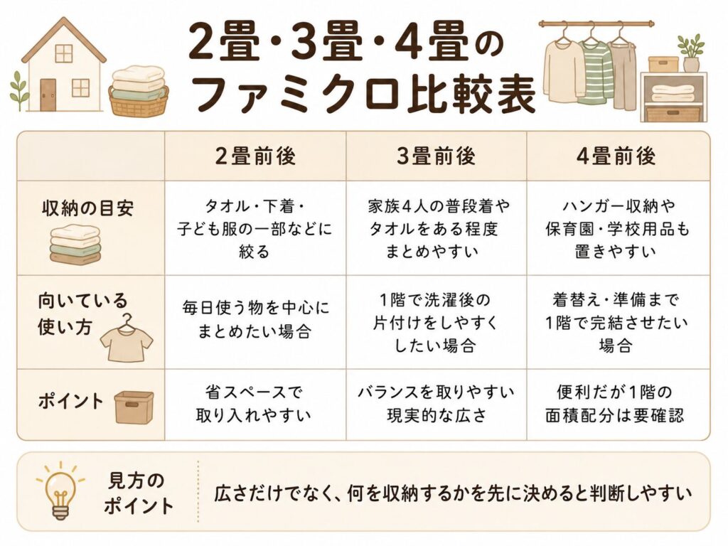 2畳・3畳・4畳のファミリークローゼット比較