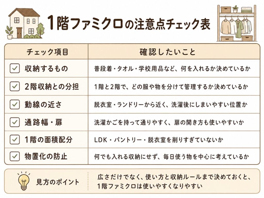 1階ファミクロの注意点チェック表