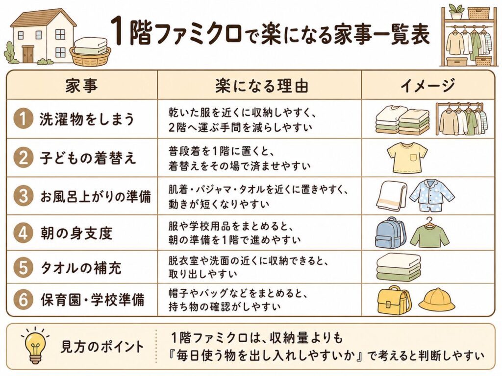 1階ファミクロで楽になる家事一覧表