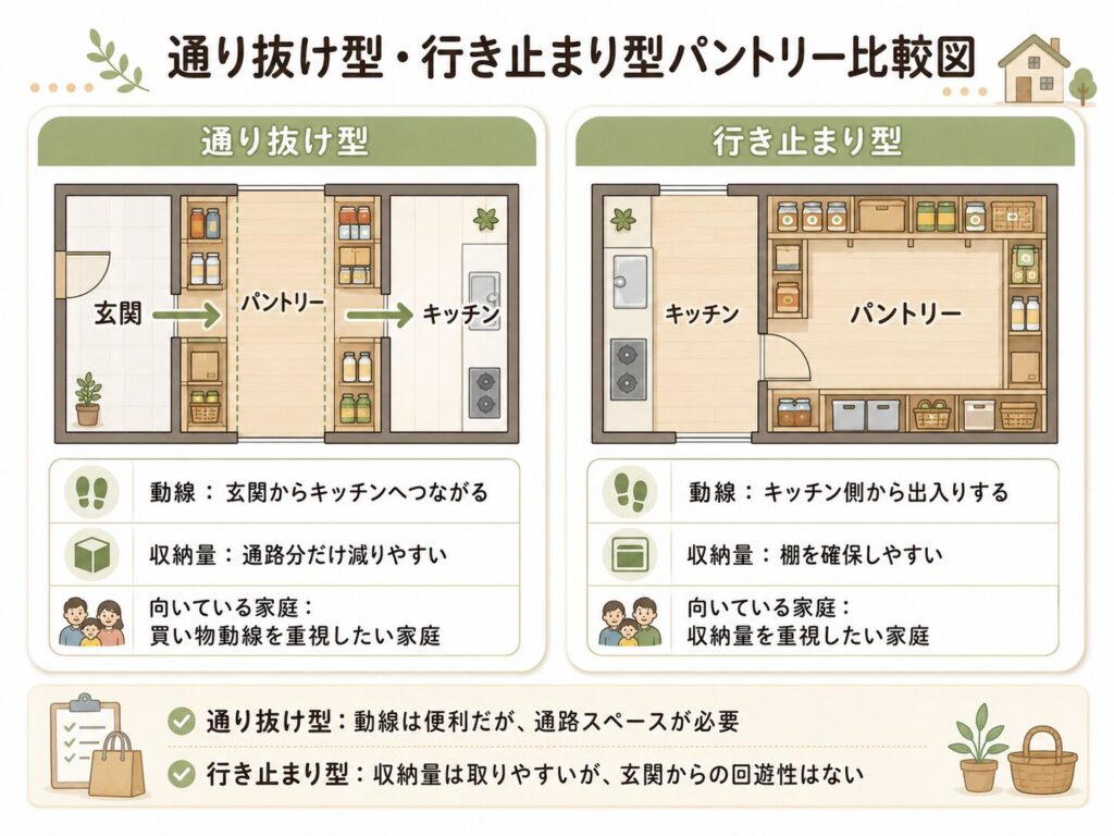 通り抜け型・行き止まり型パントリー比較