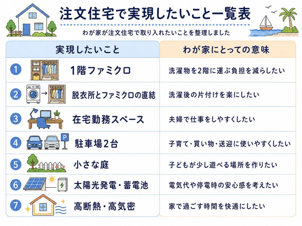 注文住宅で実現したいこと一覧表