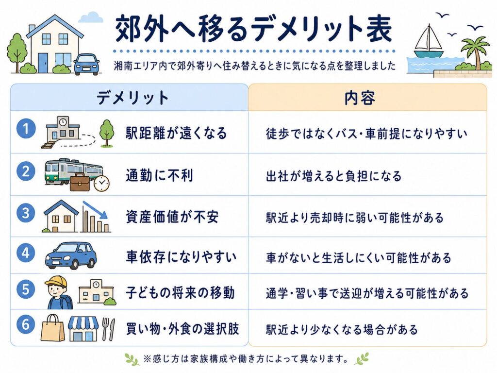 郊外へ移るデメリット表