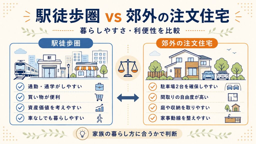 駅徒歩圏vs郊外の注文住宅