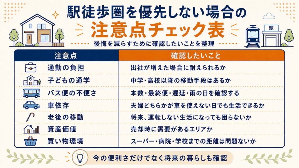 駅徒歩圏を優先しない場合の注意点チェック表