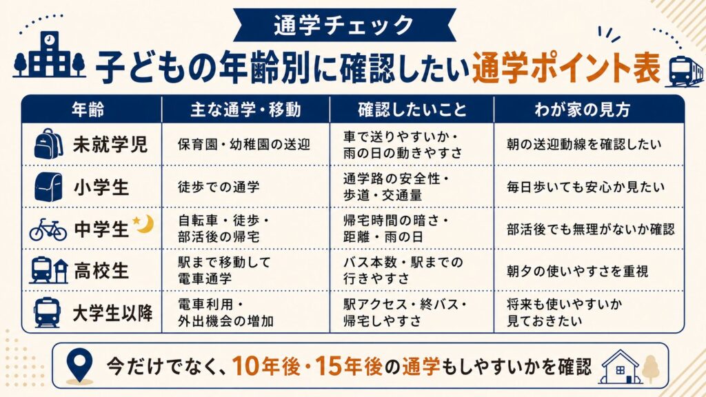 子供の年齢別に確認したい通学ポイント表