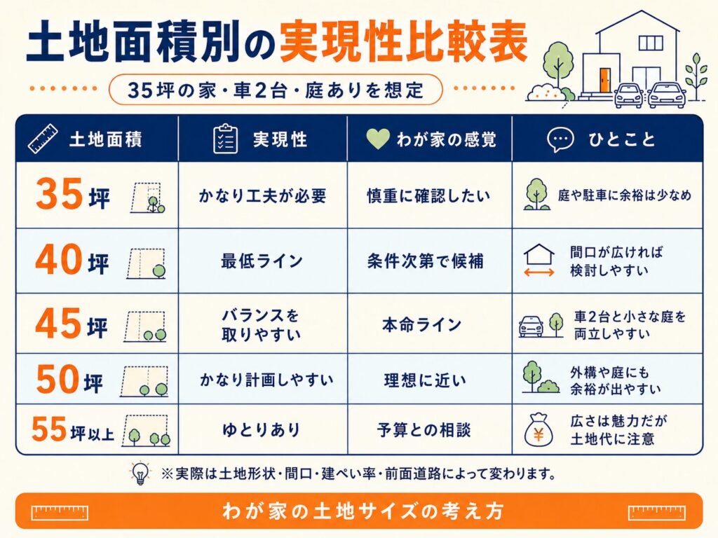 土地面積別の実現性比較表
