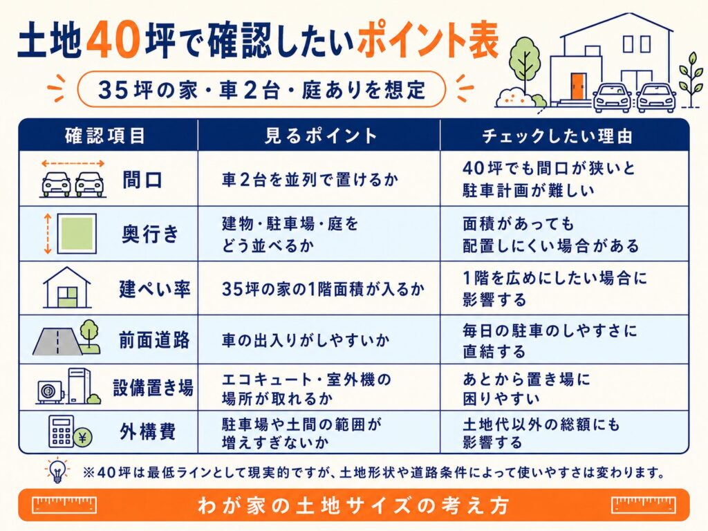 土地40坪で確認したいポイント表