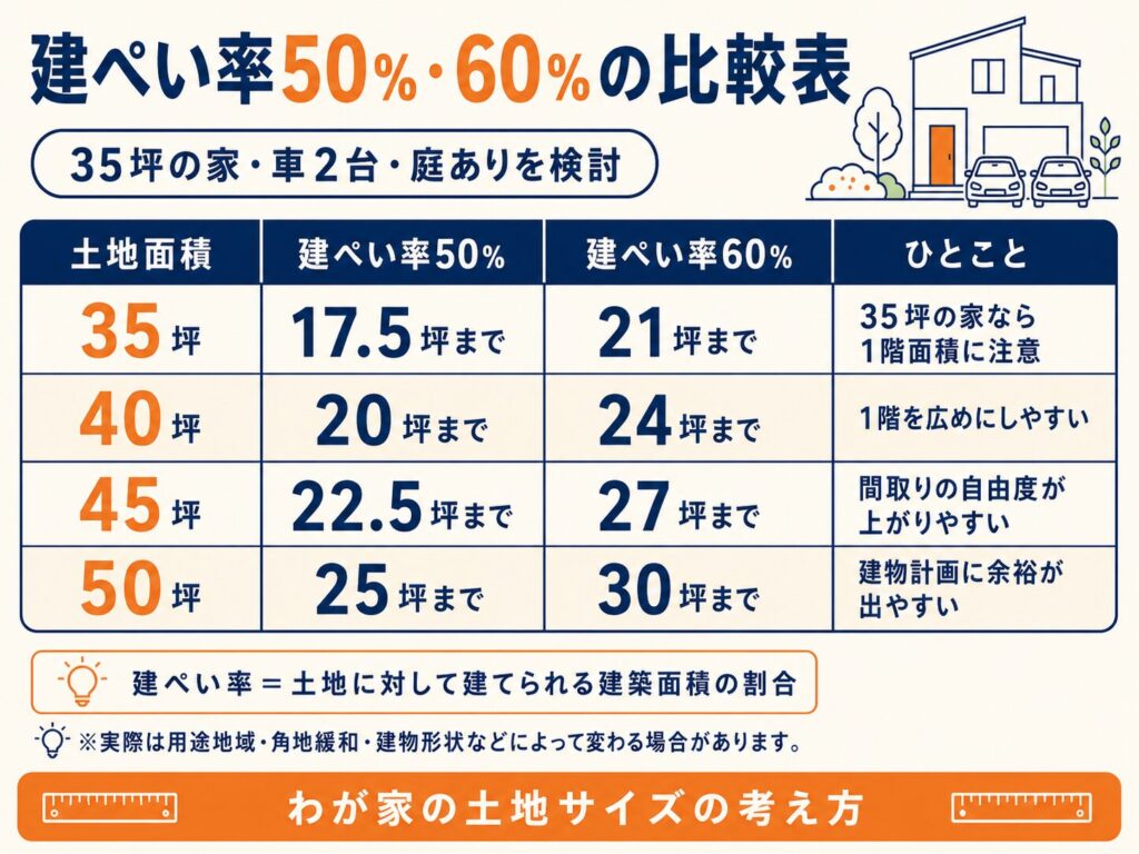 建ぺい率50%・60%の比較表