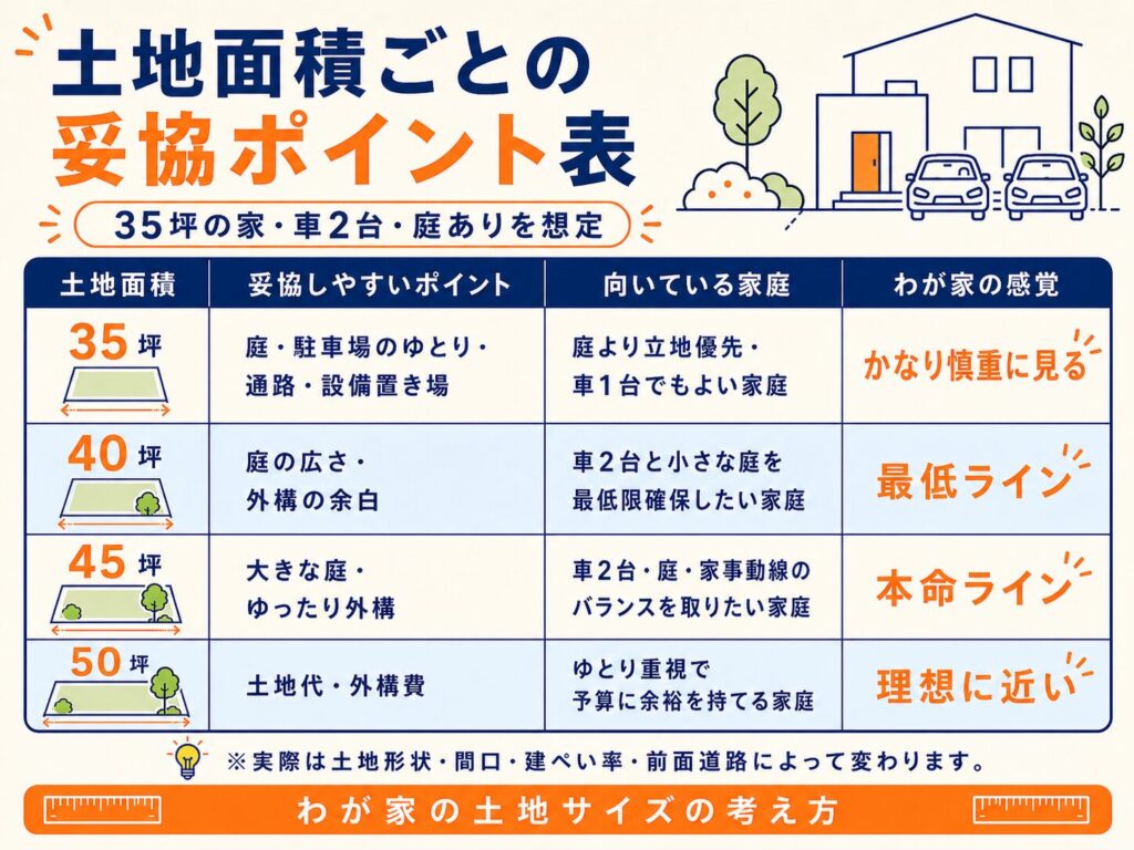 土地面積ごとの妥協ポイント表
