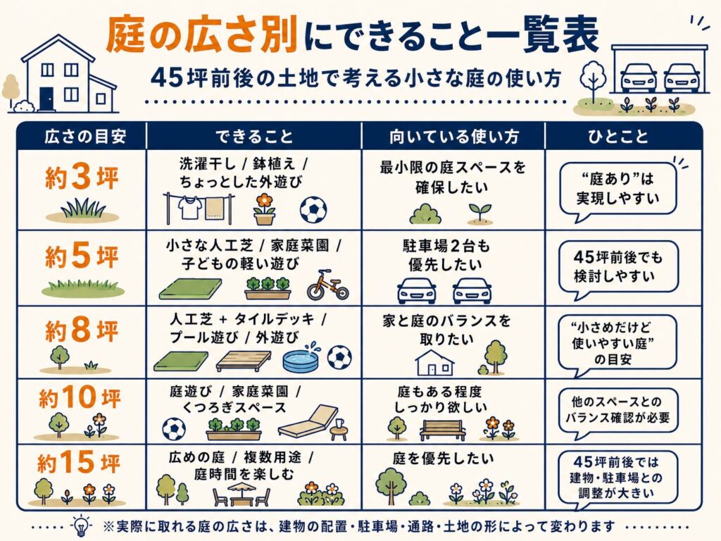 庭の広さ別にできること一覧表