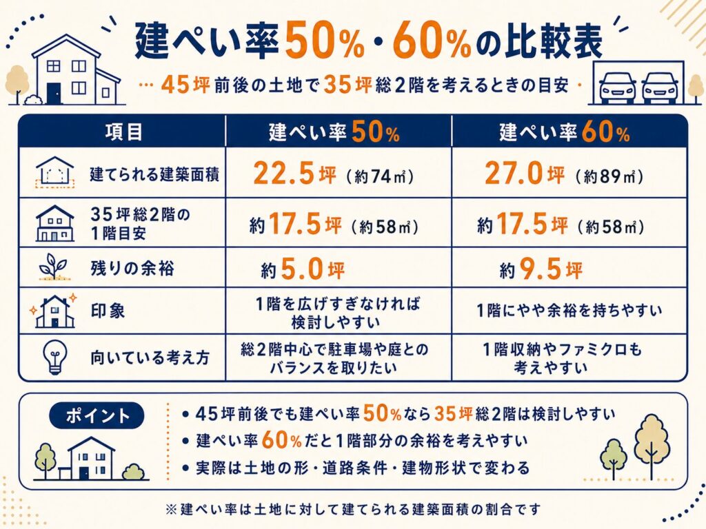 建ぺい率50%・60%の比較表