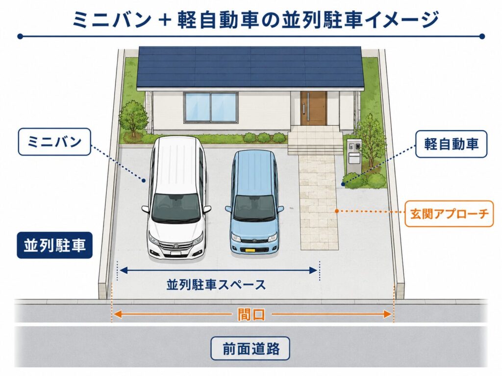 ミニバン+軽自動車の並列駐車イメージ