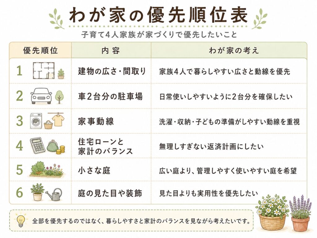 わが家の優先順位表