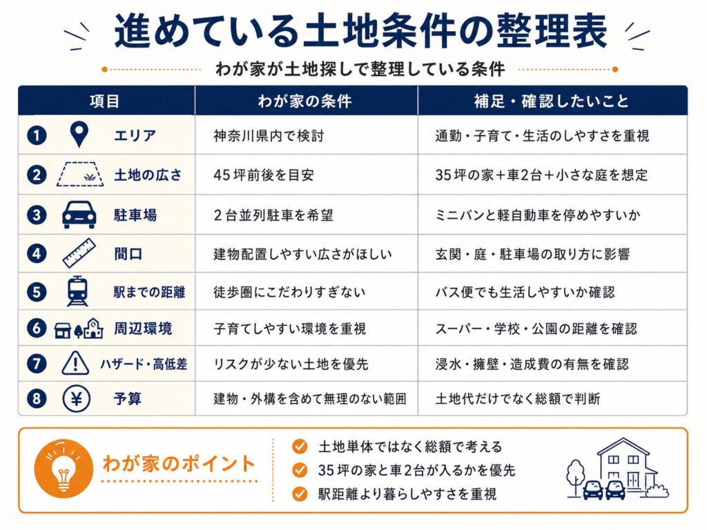 勧めている土地条件の整理表