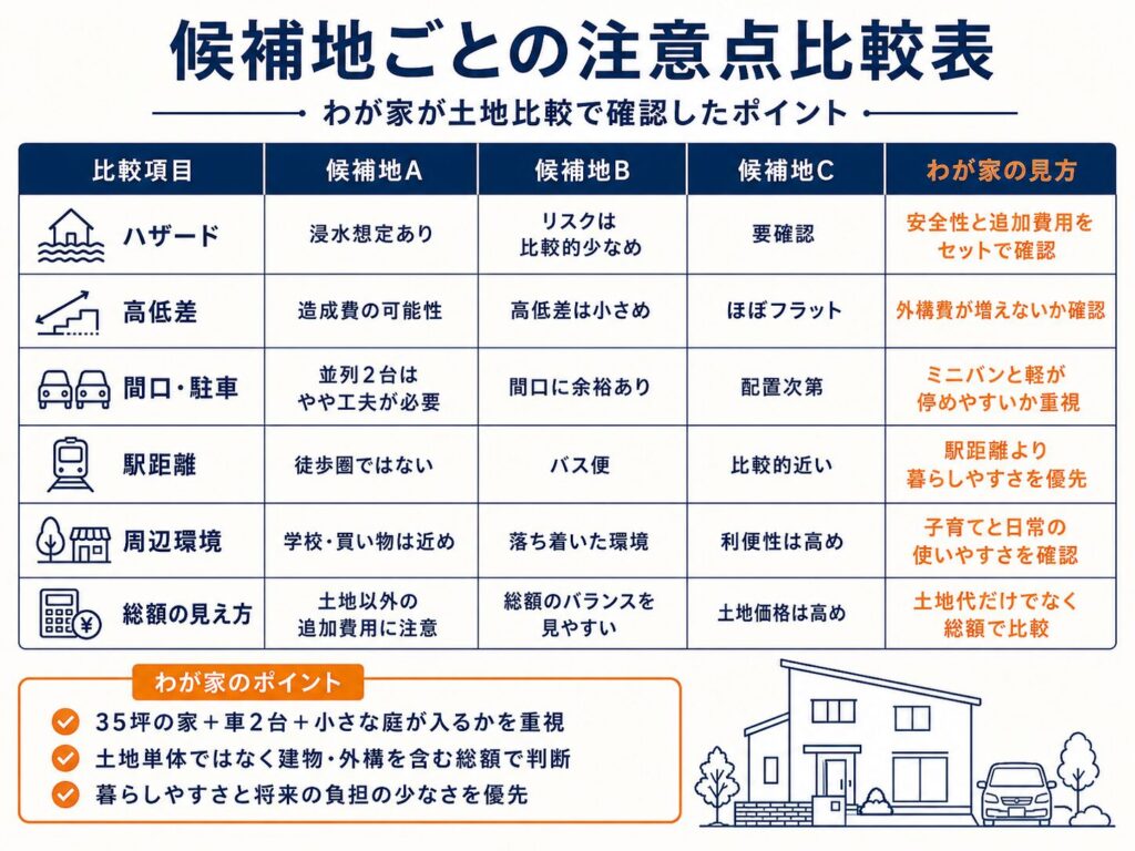 候補地ごとの注意点比較