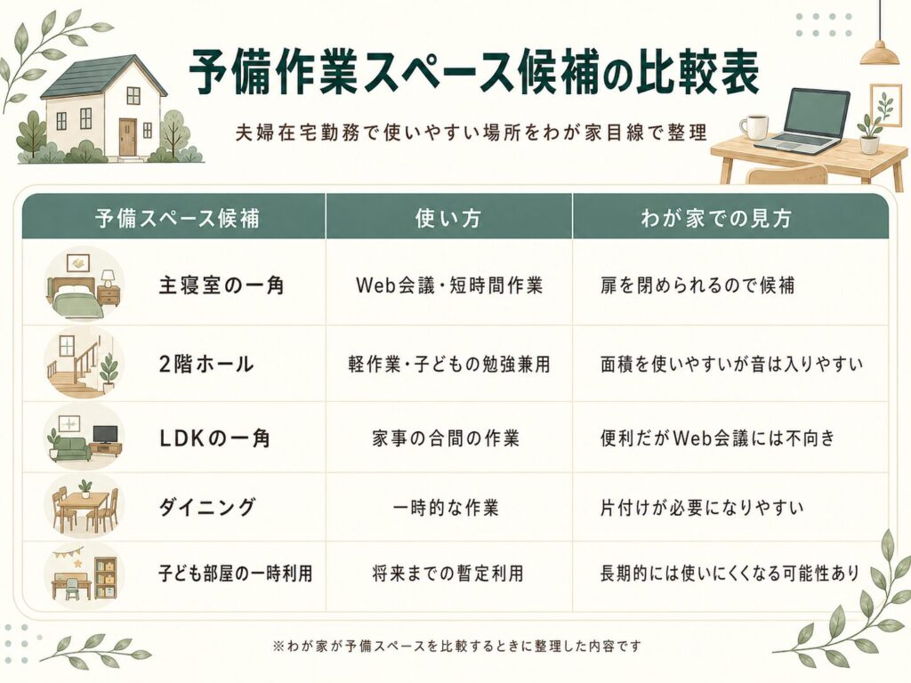 予備作業スペース候補の比較