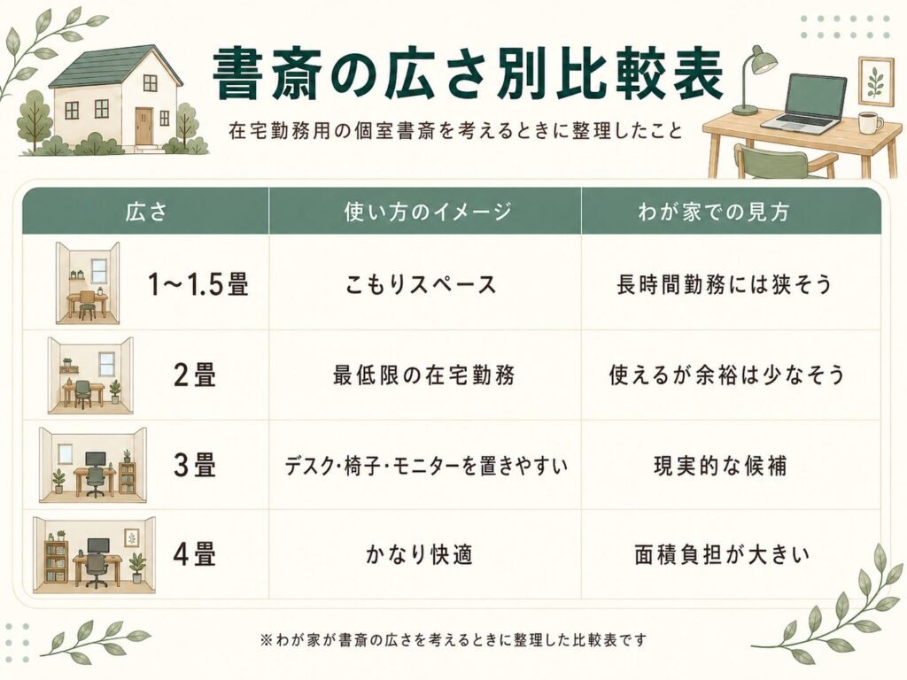 書斎の広さ別比較表