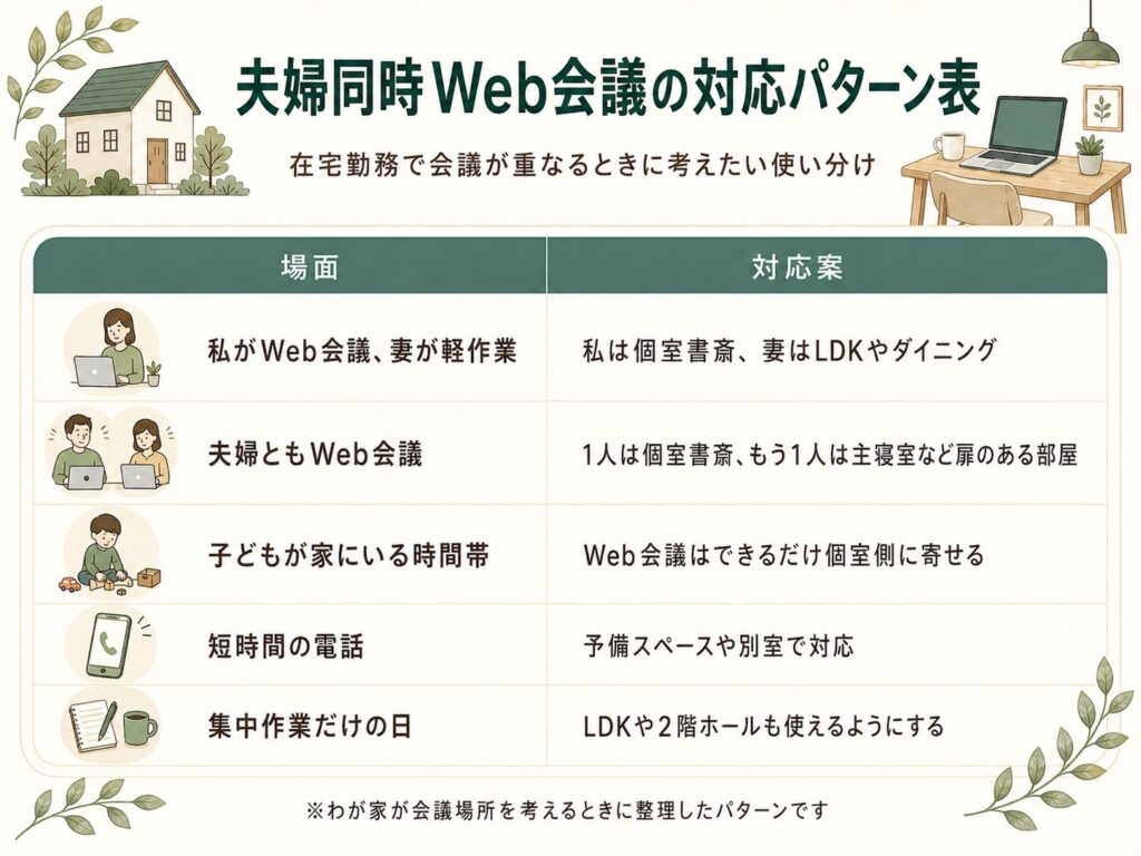 夫婦同時Web会議の対応パターン表