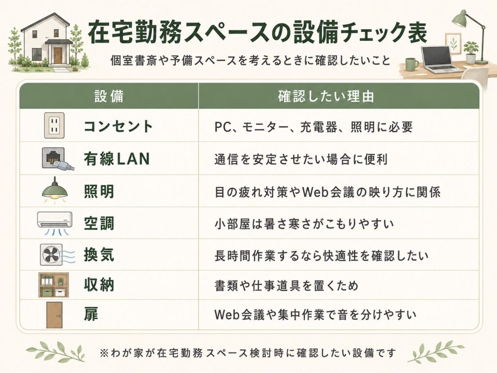在宅勤務スペースの設備チェック表