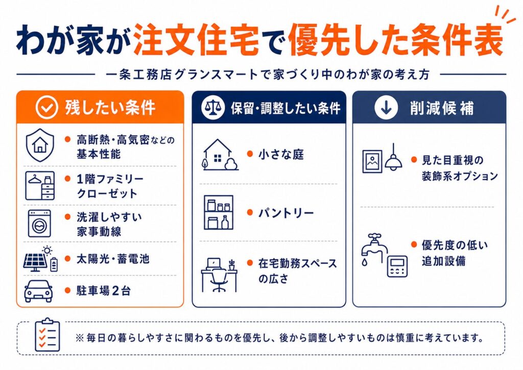 わが家が注文住宅で優先した条件表