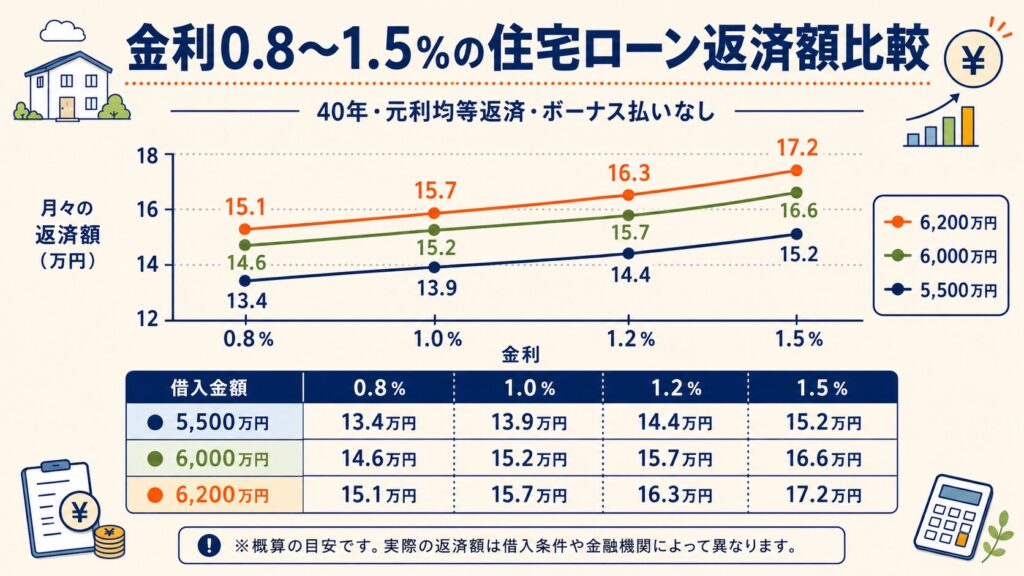 金利0.8～1.5%の住宅ローン返済額比較
