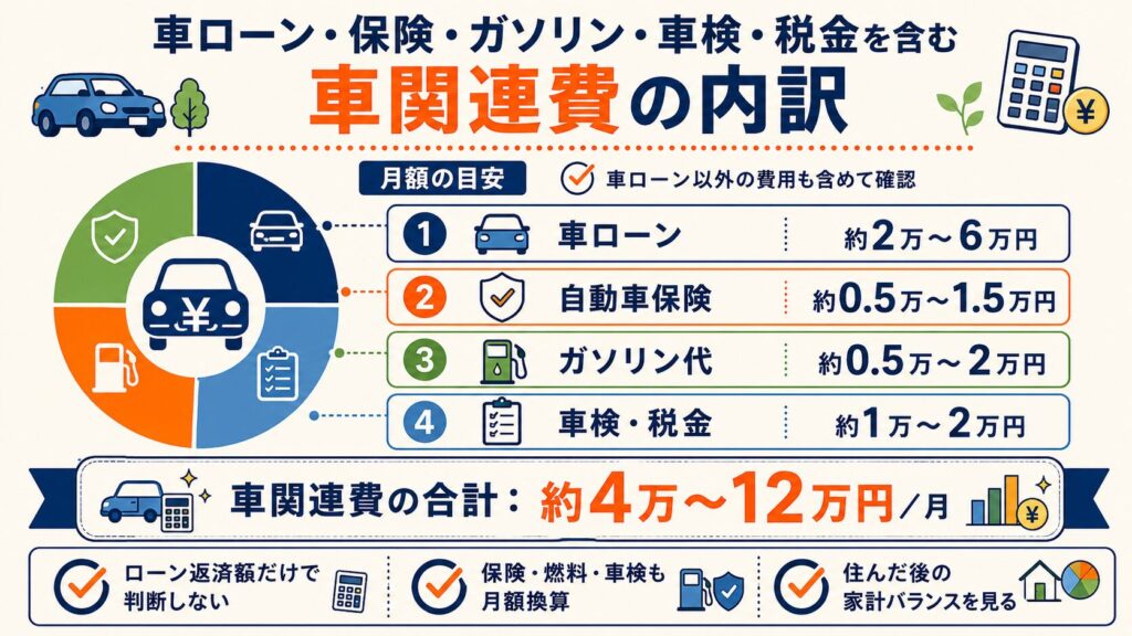 車ローン・保険・ガソリン・車検・税金を含む車関連費の内訳