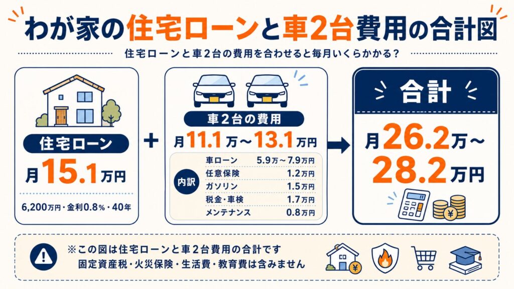 わが家の住宅ローンと車2台費用の合計図