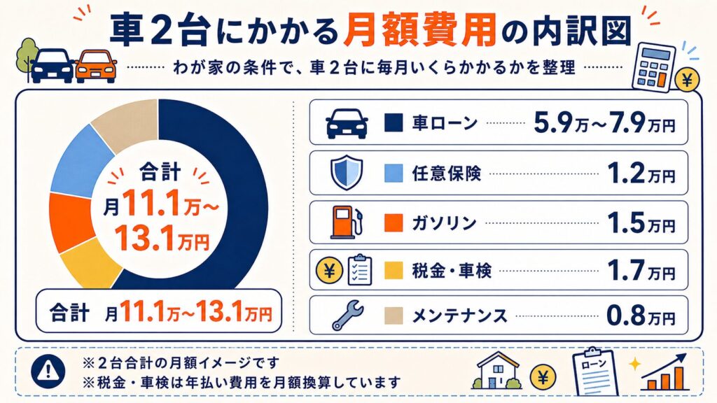 車2台にかかる月額費用の内訳図