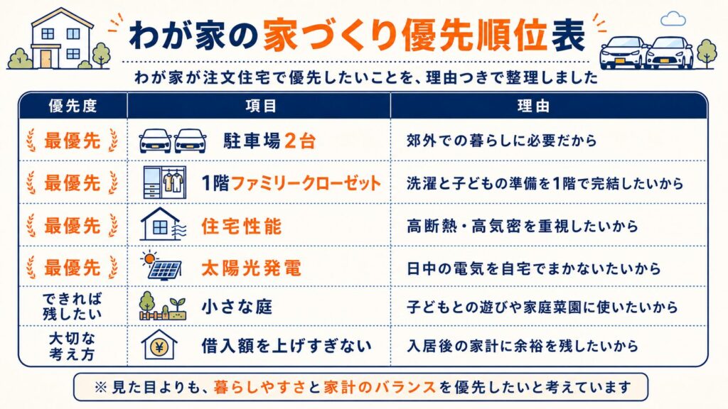 わが家の家づくり優先順位表