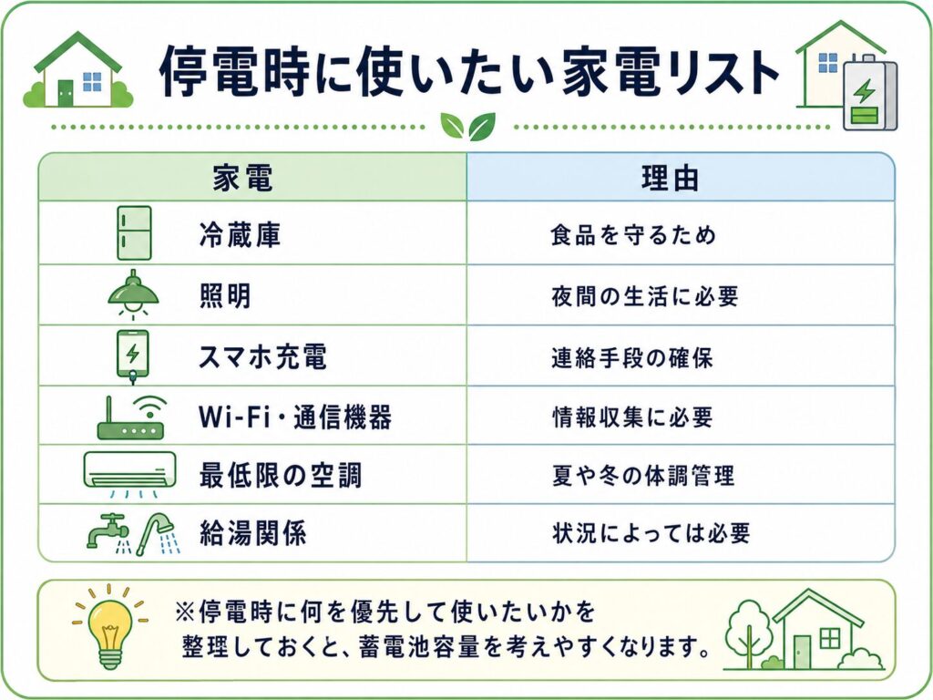 停電時に使いたい家電リスト