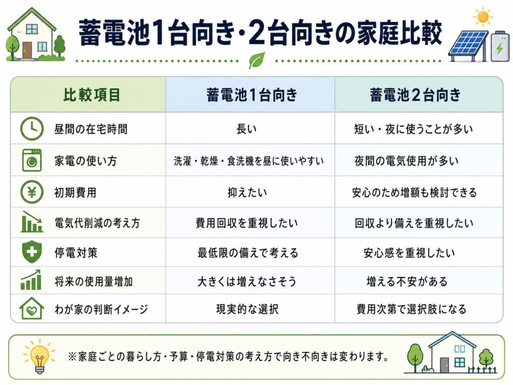 蓄電池1台向き・2台向きの家庭比較