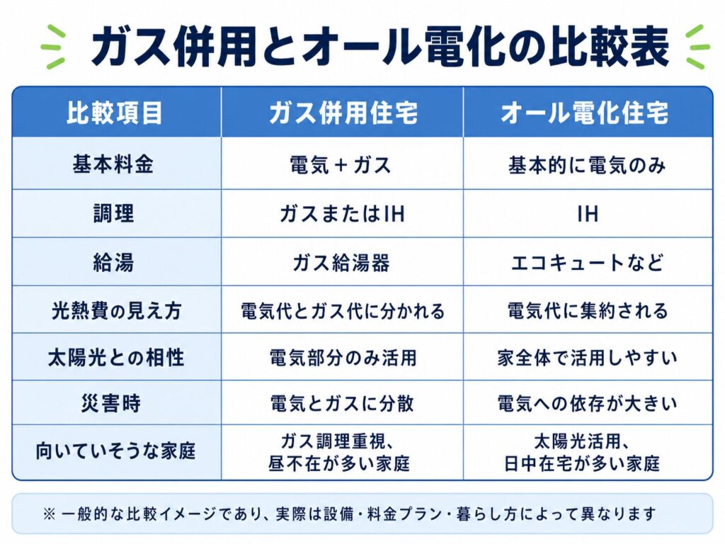 ガス併用とオール電化の比較表