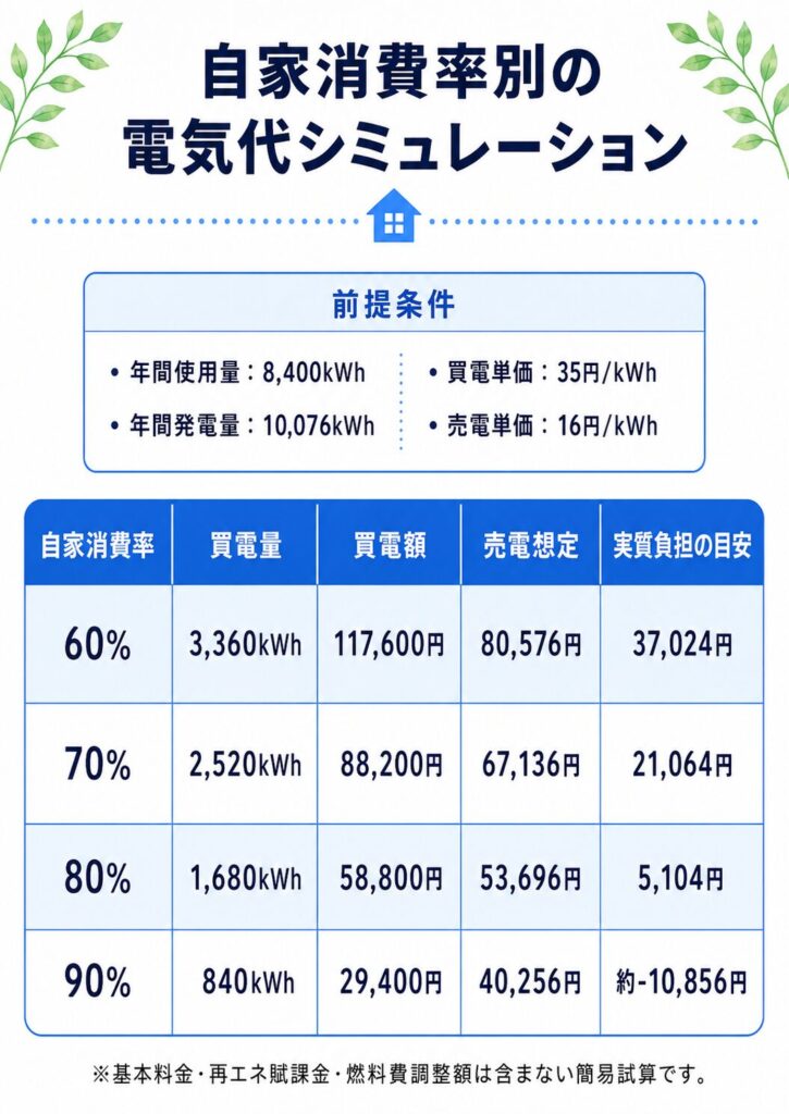 自家消費率別の電気代シミュレーション