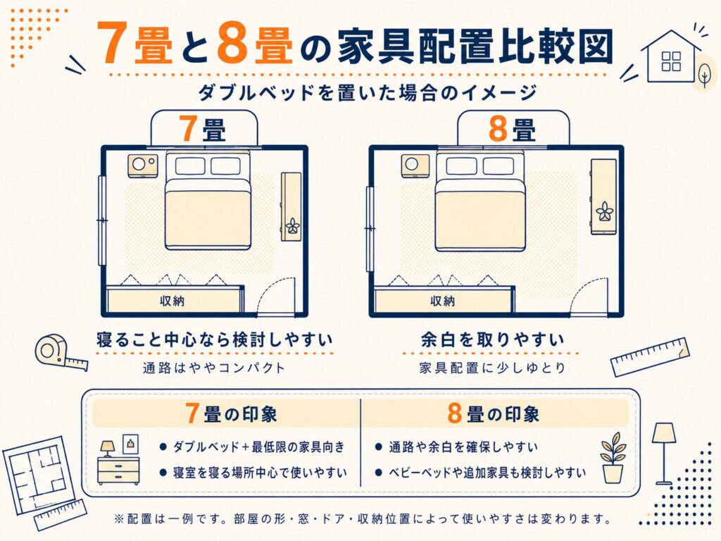 7畳と8畳の家具配置比較図