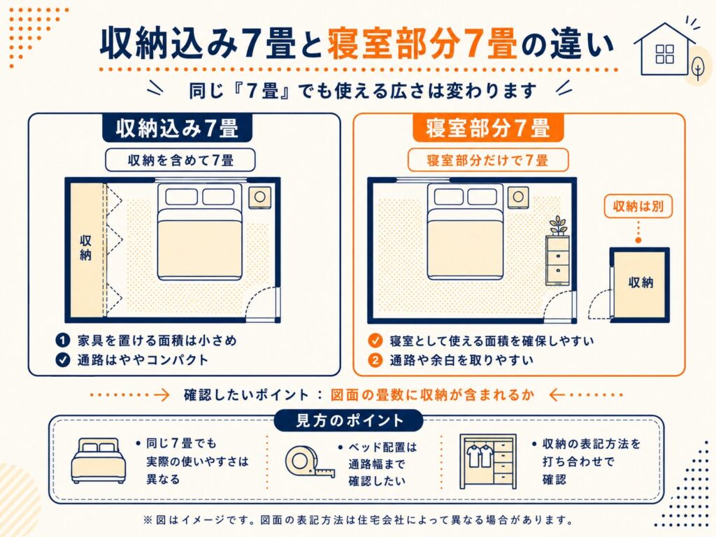 収納込み7畳と寝室部分7畳の違い
