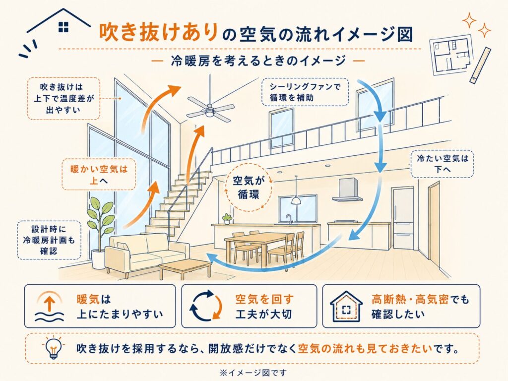 吹き抜けありの空気の流れイメージ図