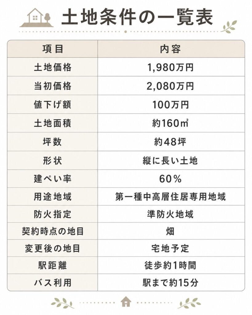 土地条件の一覧表