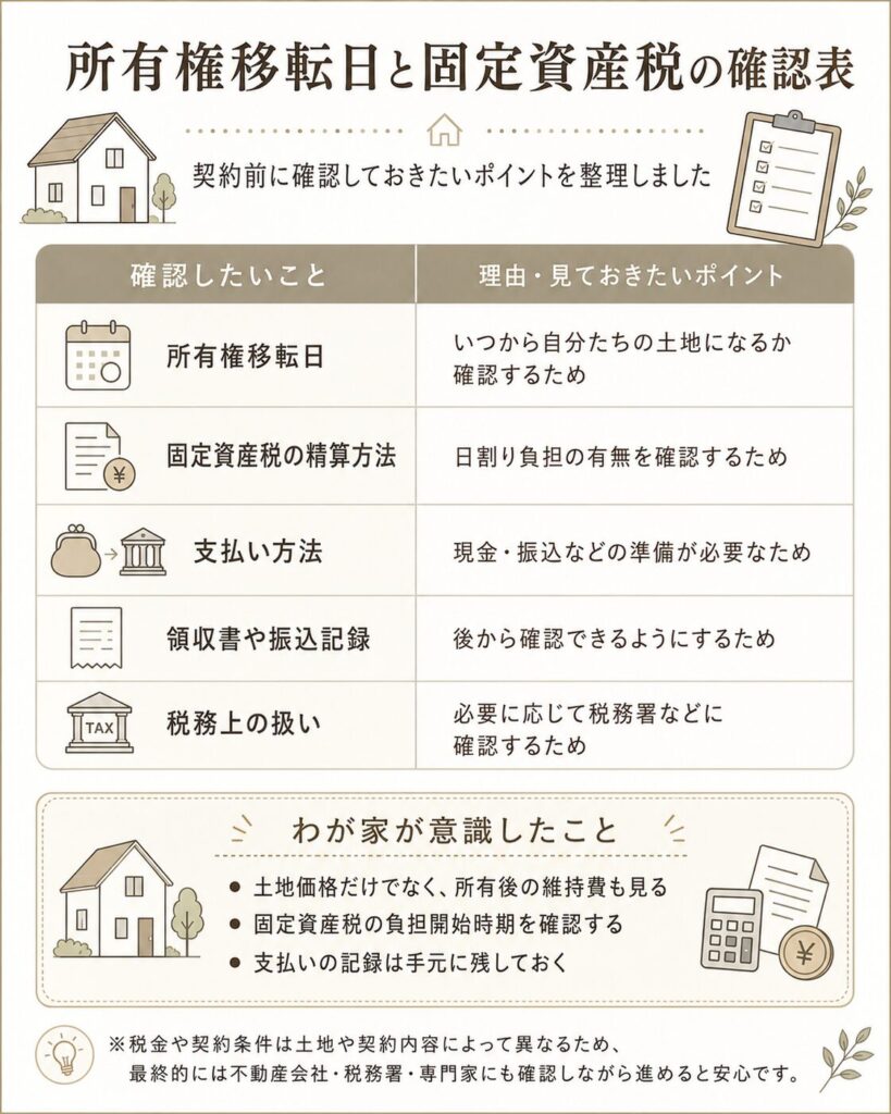 所有権移転日と固定資産税の確認表