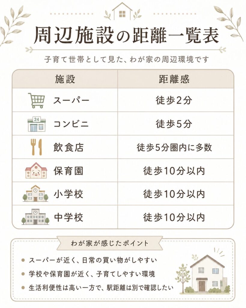 周辺施設の距離一覧表