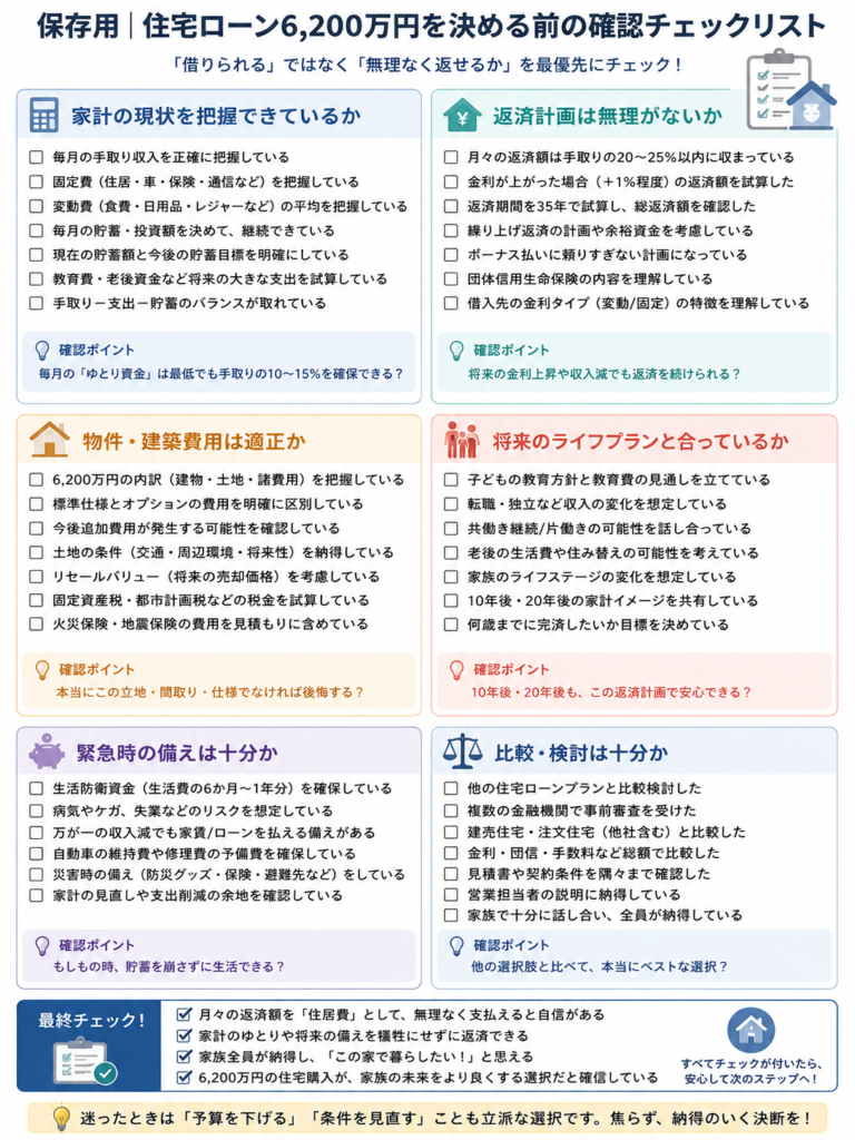 保存用・住宅ローン6,200万円を決める前の確認チェックリスト