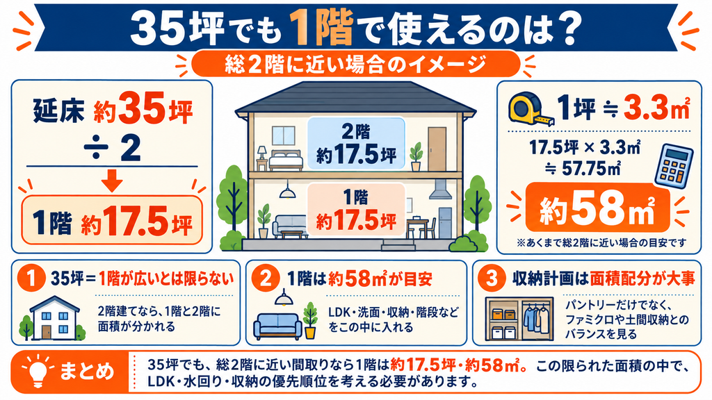 35坪のうち1階約17.5坪・約58㎡のイメージ図