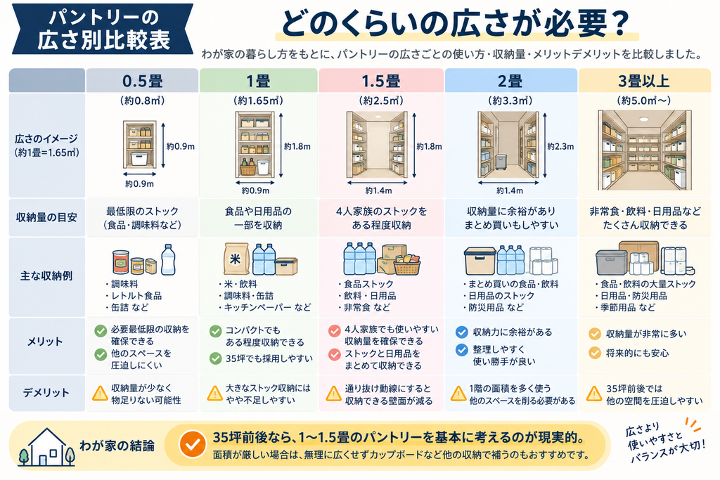 パントリーの広さ別比較表